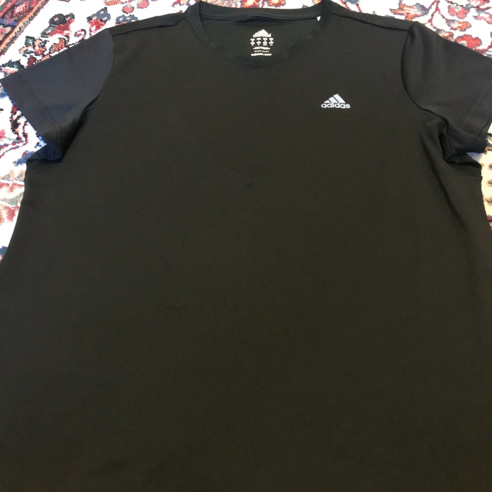 Adidas Three Bars short sleeve wicking v neck tee.